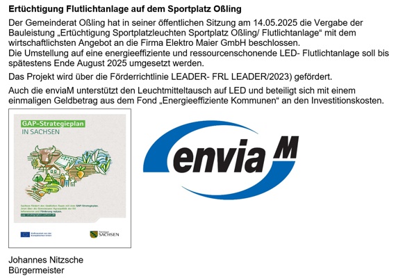 Flutlichtanlage Sportplatz O&szlig;ling