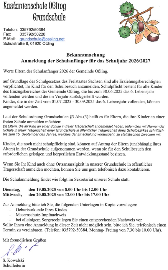Grundschule Anmeldung 2026