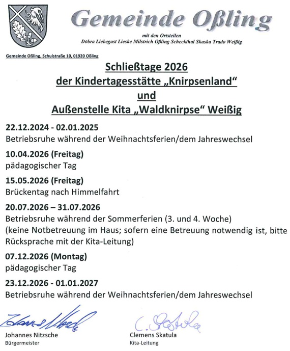 Kita Schlie&szlig;tage 2025