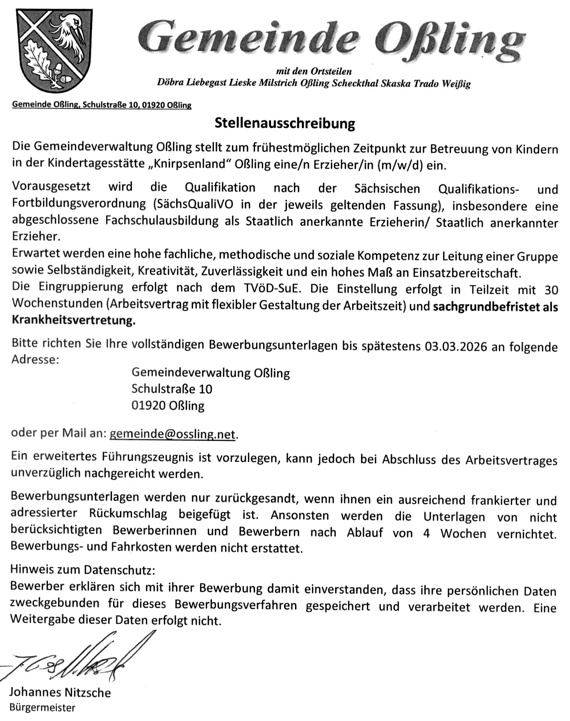 Stellenausschreibung Kita 02/2026